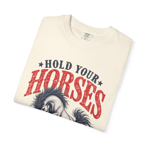 Funny Western Hold Your Horses Shirt - Retro Cowboy Comfort Colors Oversized Graphic Tee
