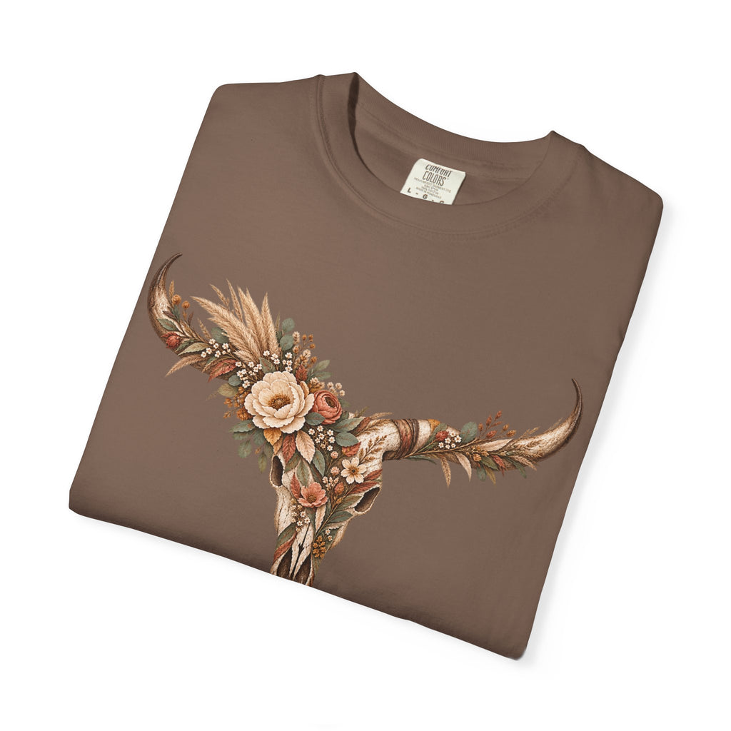 Western Bull Skull Shirt – Boho Floral Bullskull Tee