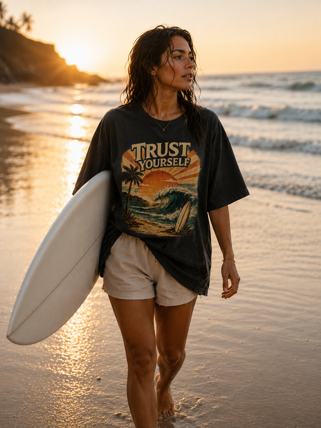 Trust Yourself T Shirt  | Black Oversized Beach Shirt