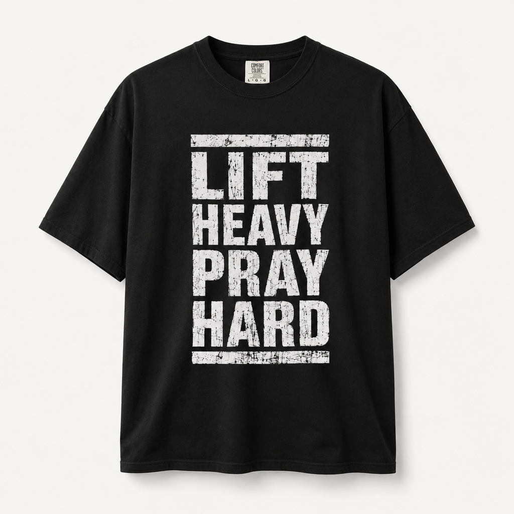 Lift Heavy Pray Hard T-Shirt | Graphic Tee Oversized Gym