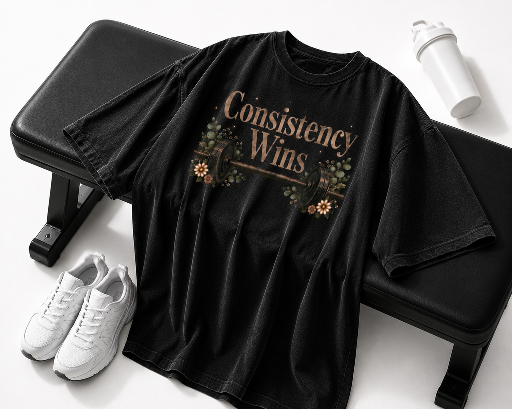 Floral Fitness Shirt for Women | Consistency Wins Oversized Gym Tee