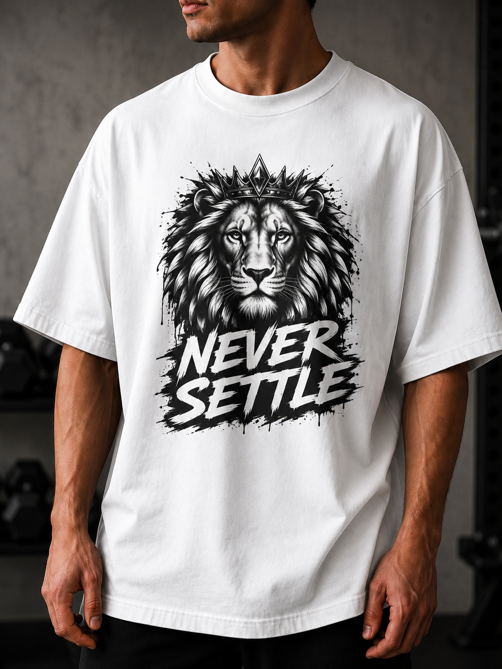 Lion Gym T-Shirt | Never Settle Motivational Workout T-Shirt