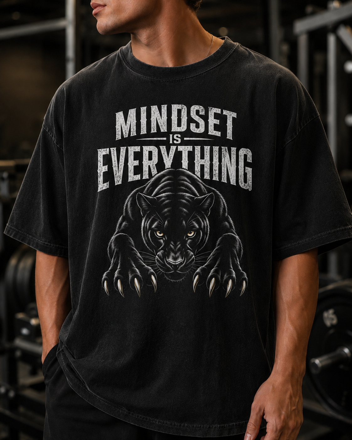 Panther Gym Shirt | Mindset Is Everything Oversized Workout T-Shirt