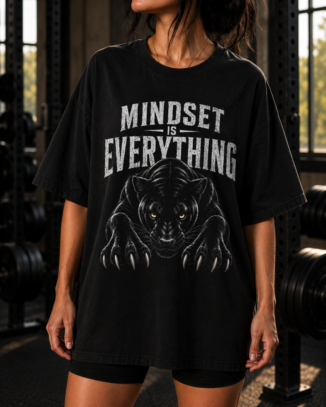 Panther Gym Shirt | Mindset Is Everything Oversized Workout T-Shirt