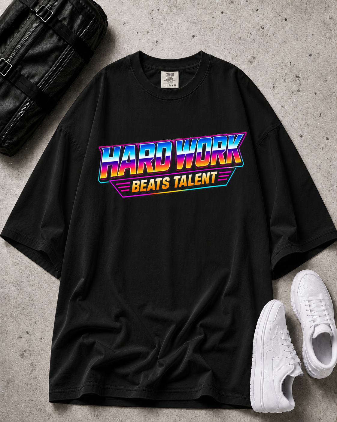 80s Workout T-Shirt | Hard Work Beats Talent Fitness T-Shirt