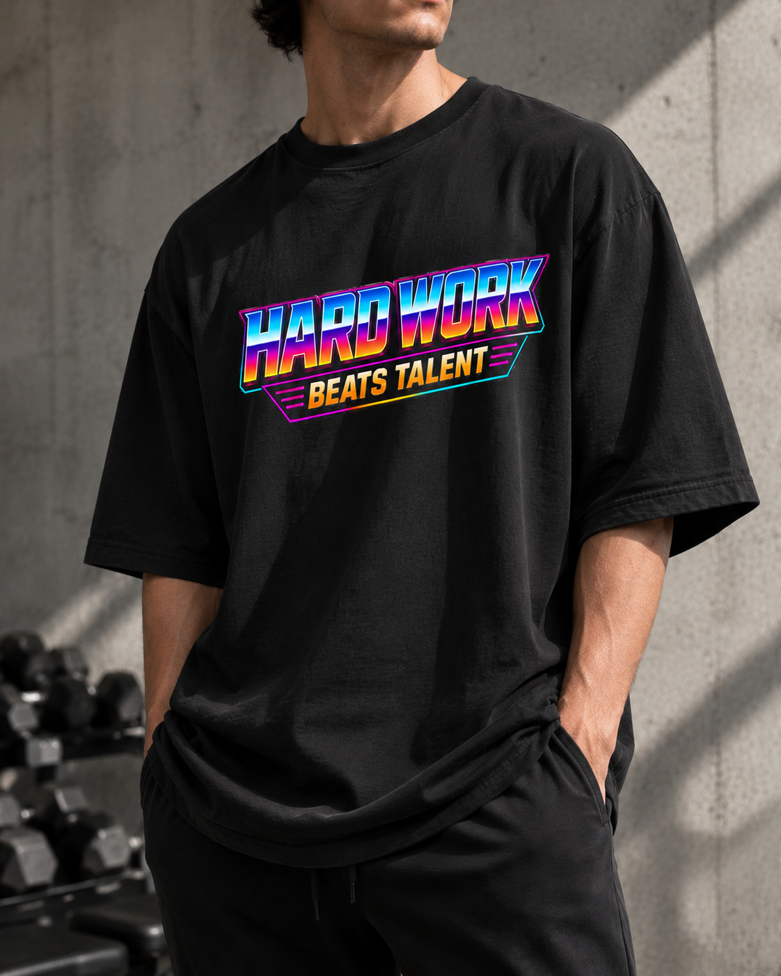 80s Workout T-Shirt | Hard Work Beats Talent Fitness T-Shirt