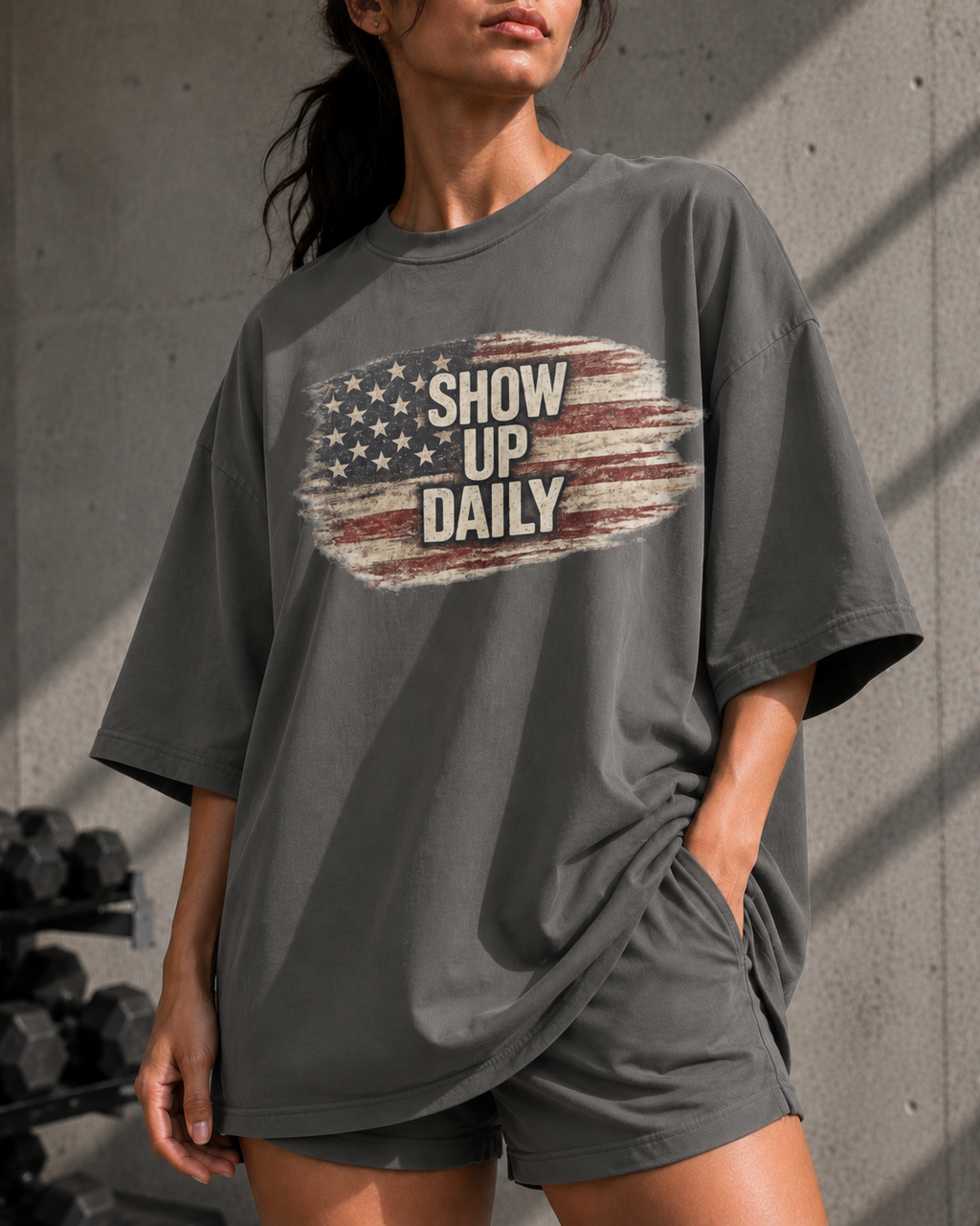 Show Up Daily Patriotic Workout T-Shirt