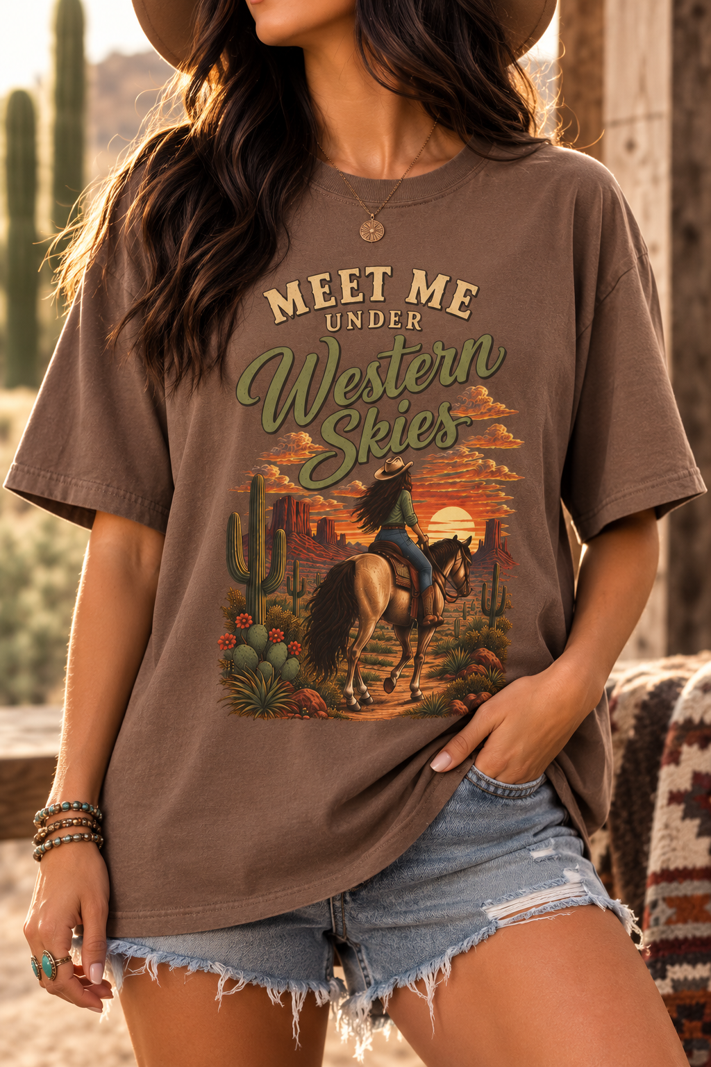 Meet Me Under Western Skies Western Graphic T-Shirt