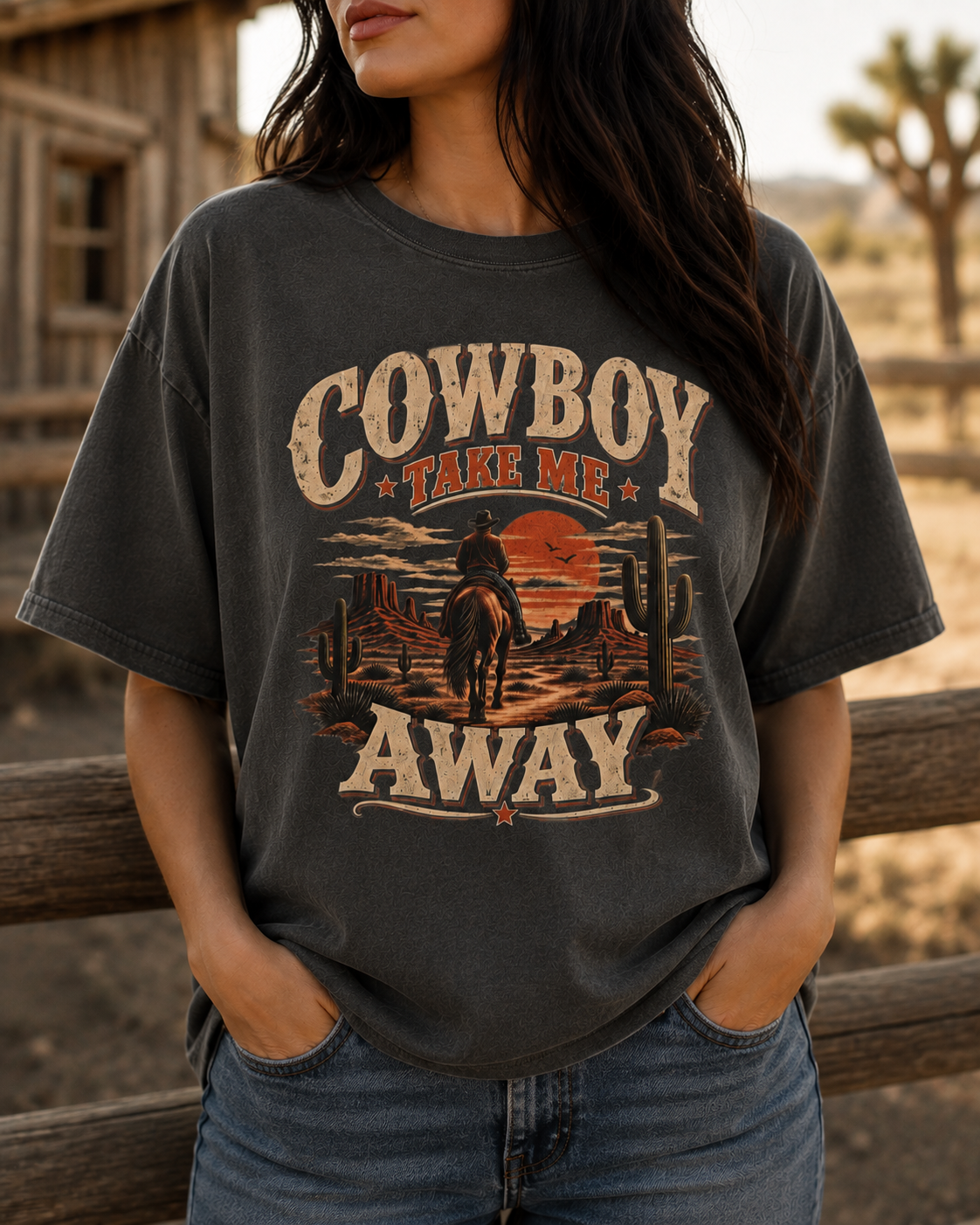 Western Cowboy Take Me Away Women’s T-Shirt - Romantic Cowgirl Graphic Tee